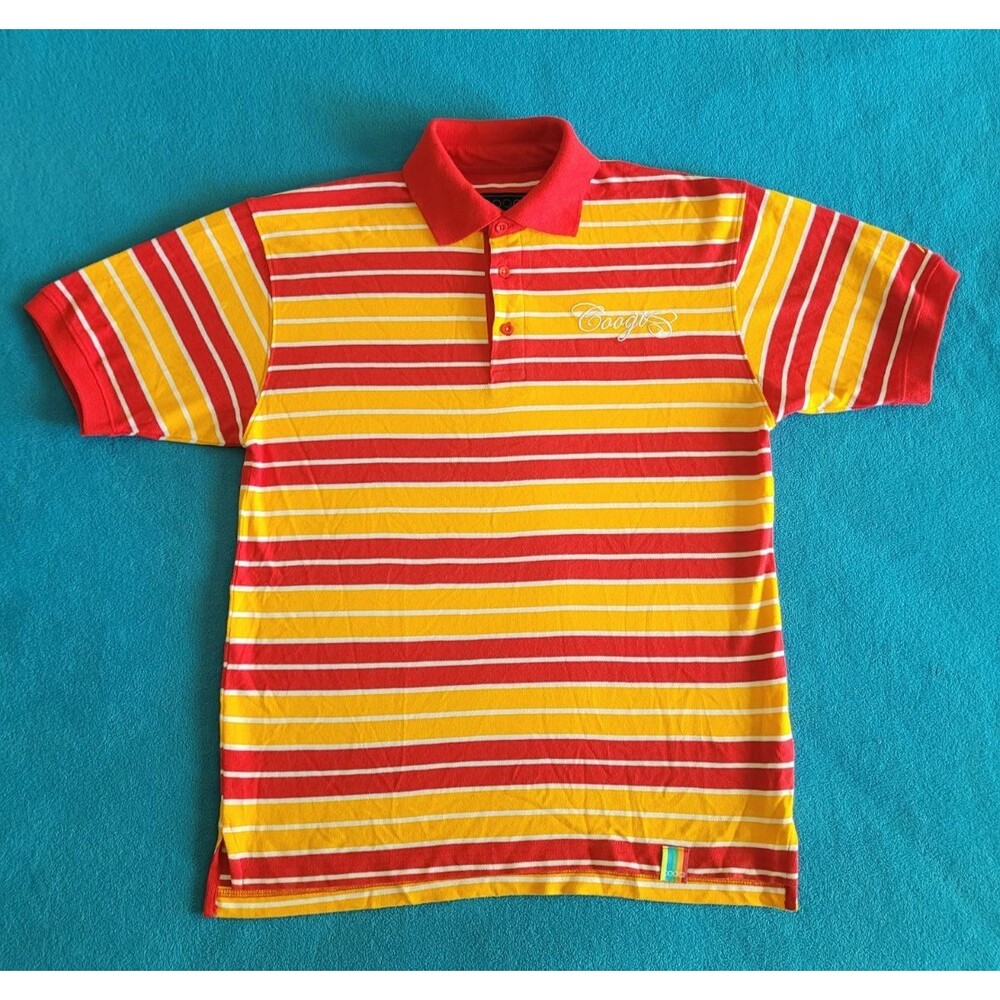 Coogi Mens 100% Cotton Multicolored Striped Polo Size L Vintage Y2K